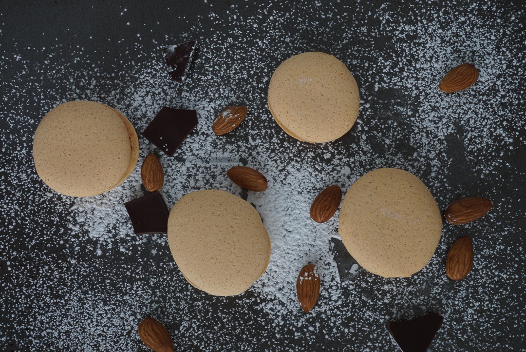 vegan macarons almond chocolate with coconut milk and aquafaba