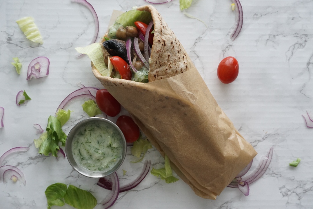 vegan gyro with chickpeas and portobello