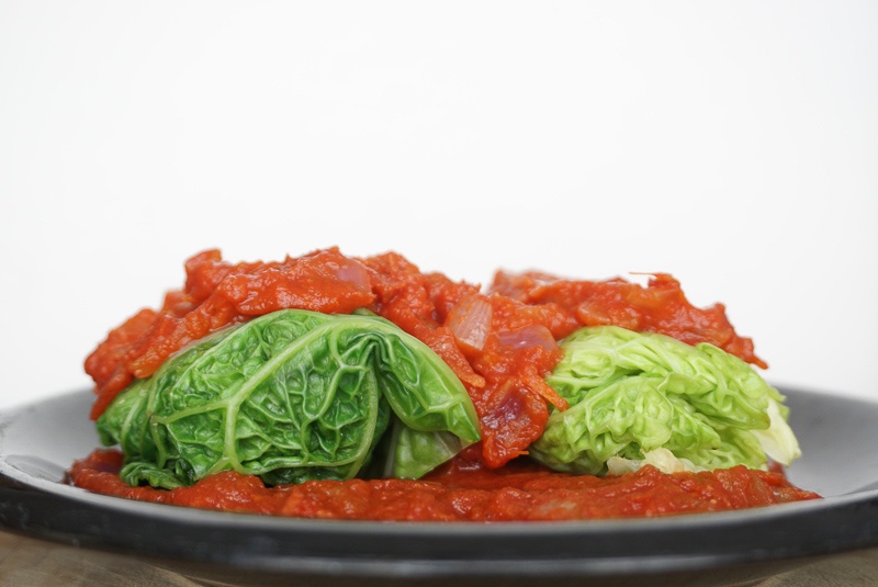 cumin stuffed cabbage with tomato sauce