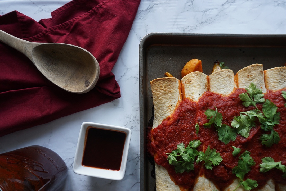 Pinto Bean and Sweet Potato Vegan Enchiladas