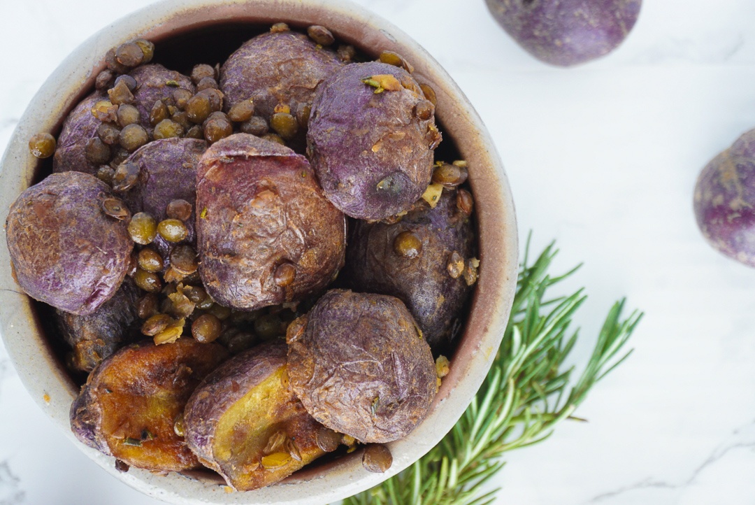 lemon rosemary potato lentil salad vegan