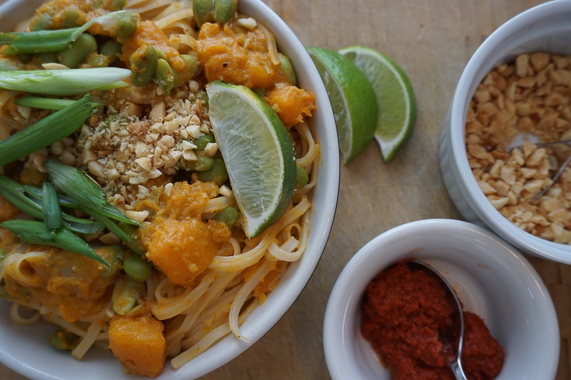 thai edamame and butternut squash rice noodles