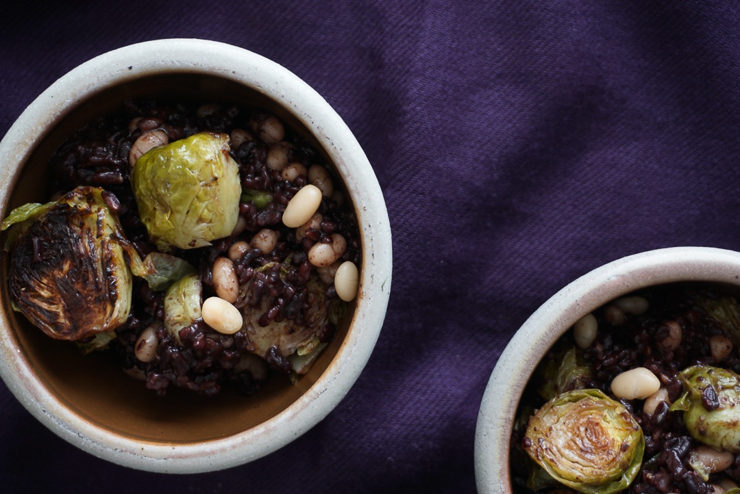 vegan wild rice and beans with balsamic and chili flakes